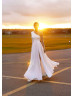 Long Sleeves Beaded White Chiffon Tulle Slit Wedding Dress